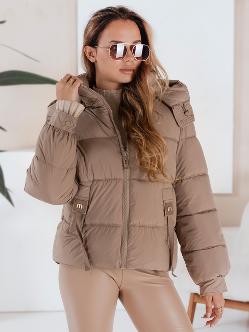 Női steppelt télikabát kapucnival, camel színben Dstreet TY5063
