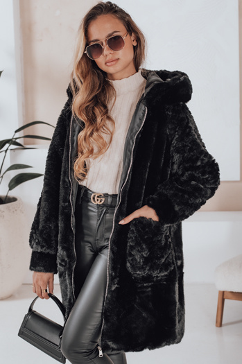 MISSFLUFF női szőrme kabát fekete Dstreet TY4982