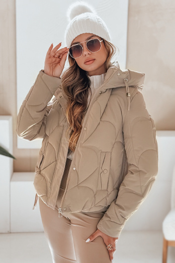 Női télikabát LOVEWARM rövid steppelt kapucnival camel Dstreet TY5041