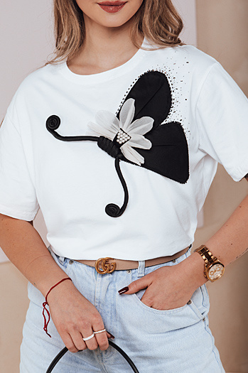 Női póló díszítéssel PEARLI fehér Dstreet RY2718