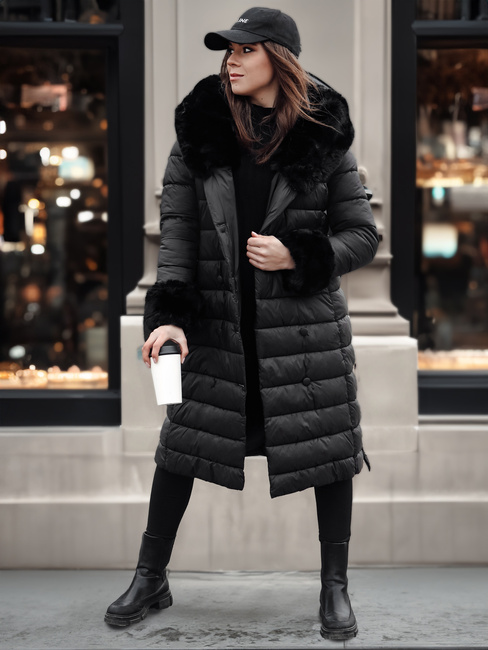 Női steppelt hosszú dzseki ZAELEGANTE fekete Dstreet TY4779