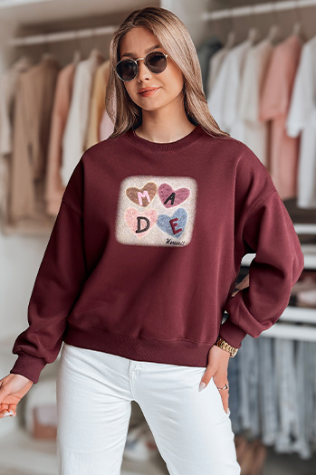 Női túlméretezett pulóver szívekkel MADELIN bordó Dstreet BY1458