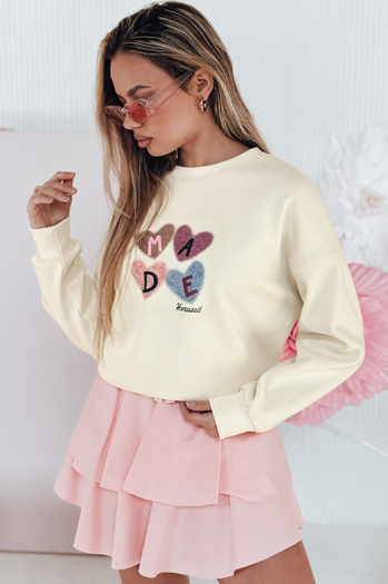 Női túlméretezett pulóver szívekkel MADELIN bézs Dstreet BY1461