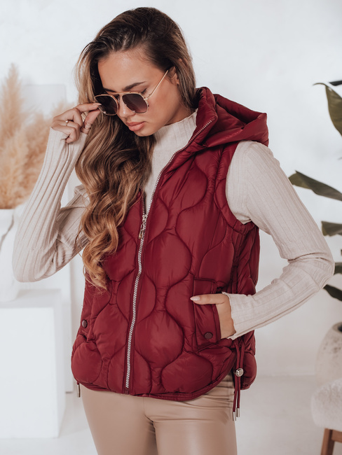 Női steppelt kapucnis mellény MISSVEST burgundi Dstreet TY5017