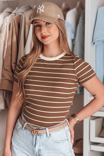 Női alap csíkos póló LINESS barna Dstreet RY2810