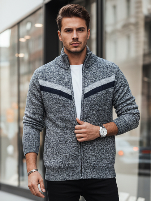 Férfi kigombolt pulóver világosszürke Dstreet WX2261z