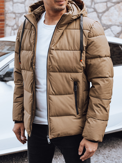 Férfi steppelt téli kabát kapucnival camel Dstreet TX5067