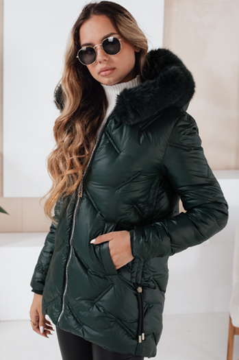 Női télikabát LOVEINSIDE steppelt szőrmével sötétzöld Dstreet TY5050