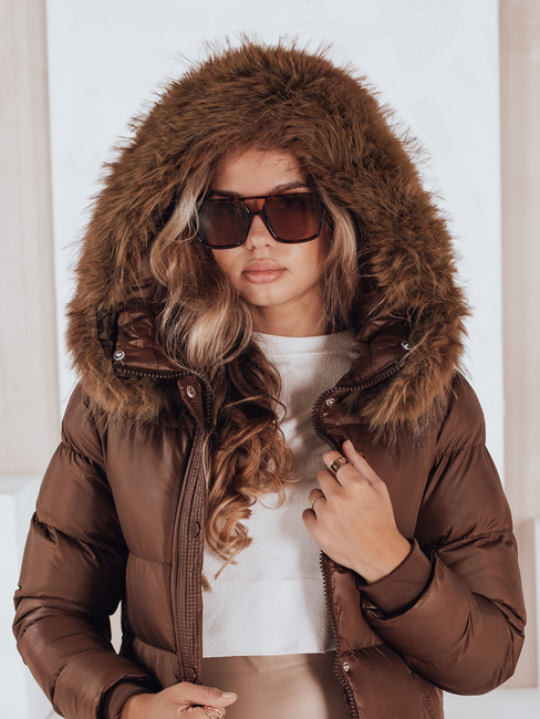 Női steppelt téli kabát szőrmével STYLEBELLA barna Dstreet TY5009