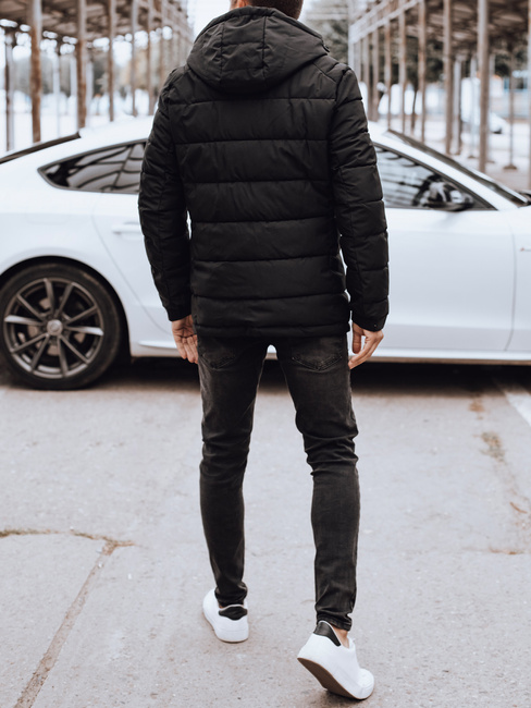 Férfi steppelt télikabát kapucnival fekete Dstreet TX4894