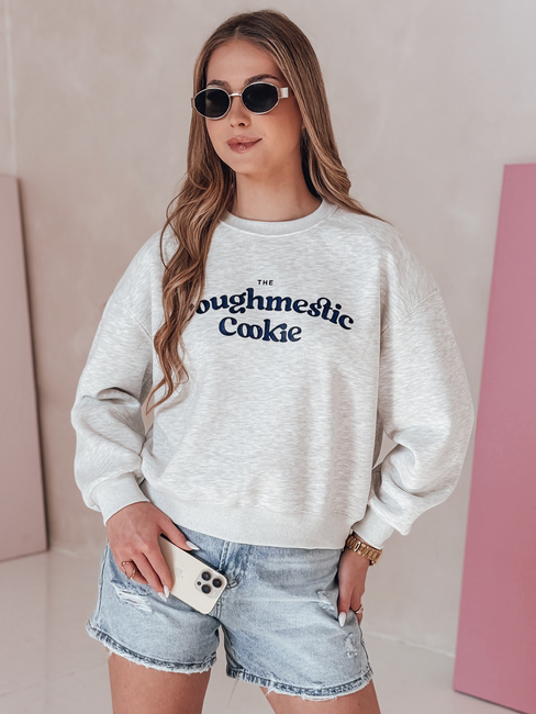 Női oversize pulóver COOKIES nyomtatással világosszürke Dstreet BY1444