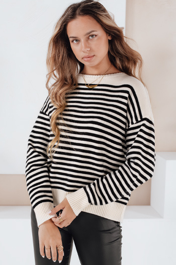 Női csíkos pulóver ELVARA bézs Dstreet MY2523