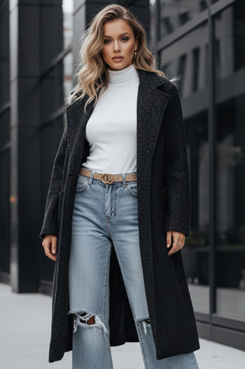 Női hosszú báránybőr kabát fekete Dstreet NY0754z