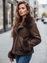 Női bőrdzseki szőrmével barna Dstreet TY5243z