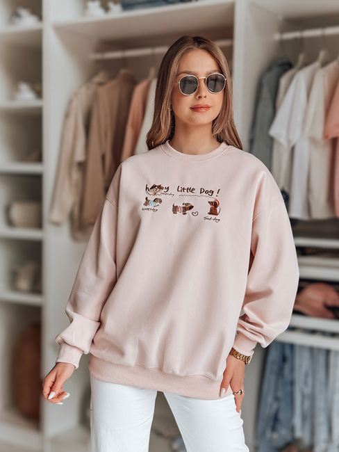 Női oversize pulóver tacskókkal JAMNIKOVE rózsaszín Dstreet BY1497