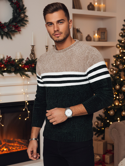 Férfi csíkos zöld pulóver Dstreet WX2231z