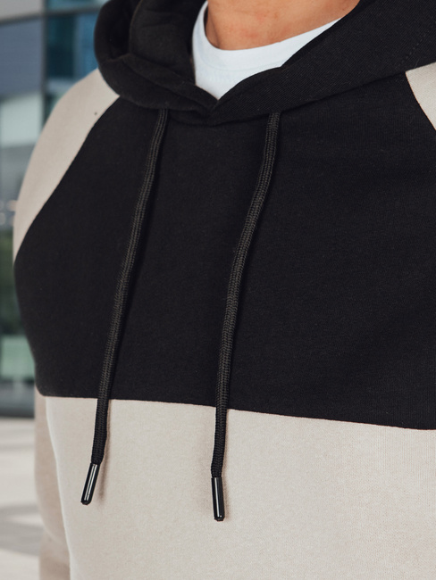 Férfi basic kapucnis pulóver hamvas és fekete csíkokkal Dstreet BX5898