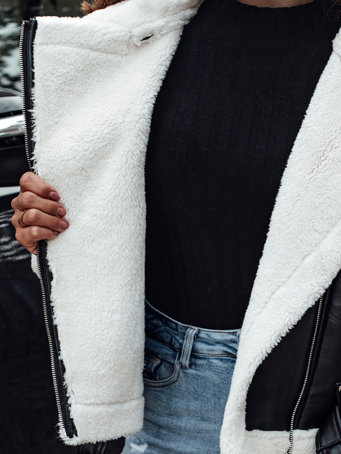 Női téli bőrdzseki BELLCIAO fekete és bézs Dstreet TY4685z