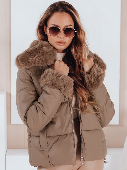 Női steppelt rövid dzseki szőrmével Dstreet camel TY5069