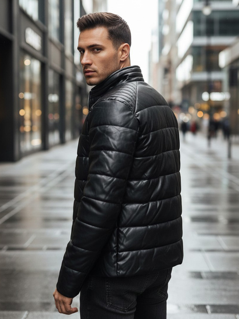 Férfi szigetelt bőrdzseki fekete Dstreet TX5115