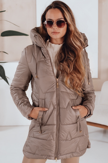 Női steppelt télikabát kapucnival sötét bézs Dstreet TY5093