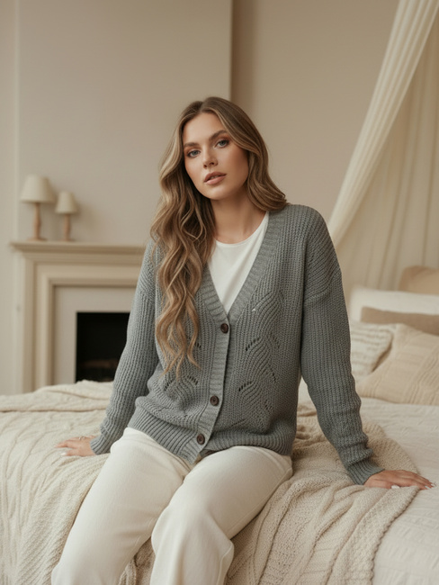 Női KNITVIA pulóver világosszürke Dstreet MY2401