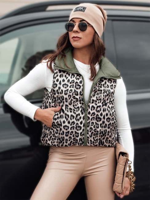 Női LEOVELLA átmeneti rövid steppelt, kétirányú zöld mellény Dstreet TY5496