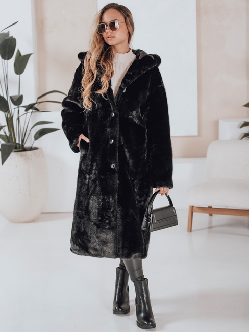 HELLOCHIC női szőrme kabát hosszú fekete Dstreet TY4986