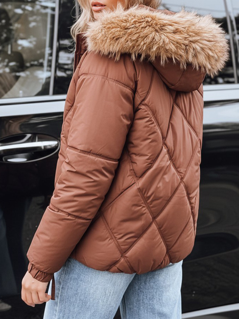 Női téli steppelt dzseki kapucnival barna Dstreet TY5231