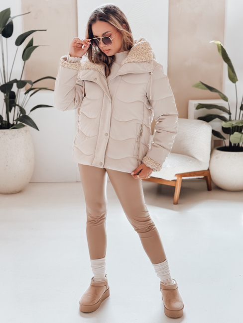 WARMMISS női steppelt télikabát kapucnival világos bézs Dstreet TY4923