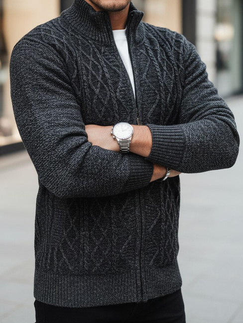 Férfi kigombolt pulóver sötétszürke Dstreet WX2252z