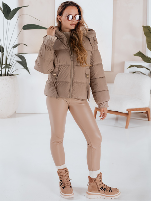 Női steppelt télikabát kapucnival, camel színben Dstreet TY5063