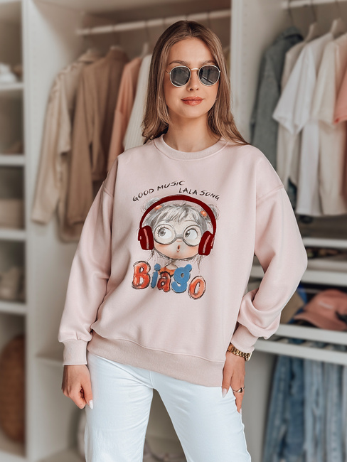 Női oversize nyomtatott pulóver LALA VIBE rózsaszín Dstreet BY1505