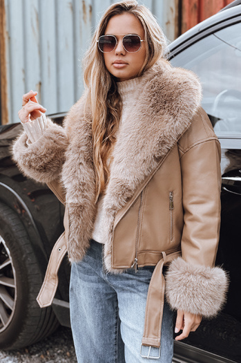 Női ramones kabát szőrmével bézs Dstreet TY5235 TY5235