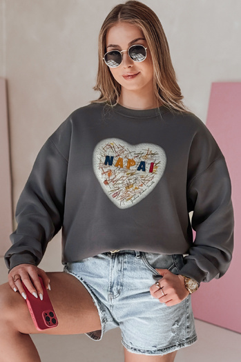 Női oversize pulóver szívvel SERDUCHOVA grafit Dstreet BY1441