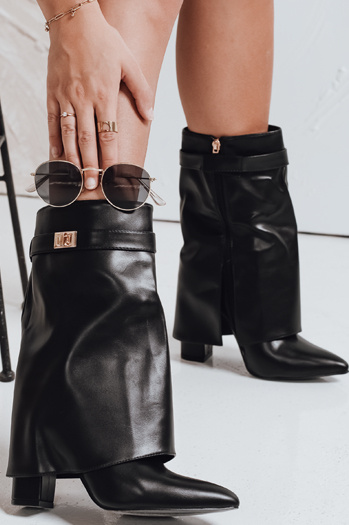 Női tűsarkú csizma széles felsővel fekete Dstreet ZY1116 ZY1116