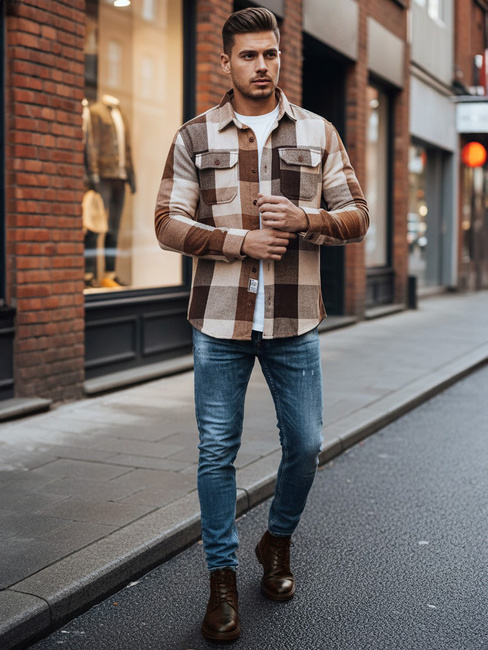 Férfi camel kockás flanel ing Dstreet DX2674