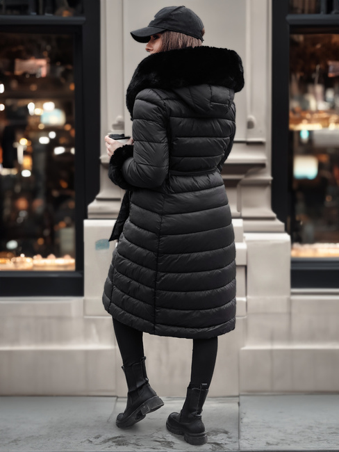 Női steppelt hosszú dzseki ZAELEGANTE fekete Dstreet TY4779