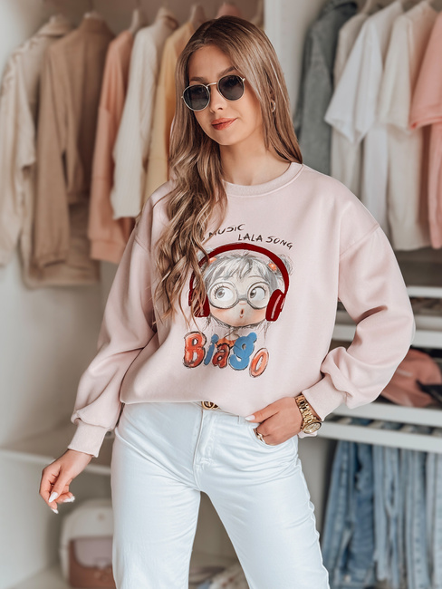 Női oversize nyomtatott pulóver LALA VIBE rózsaszín Dstreet BY1505
