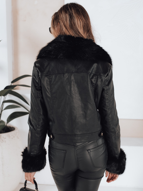 Női bőr ramones dzseki szőrmével fekete Dstreet TY5207