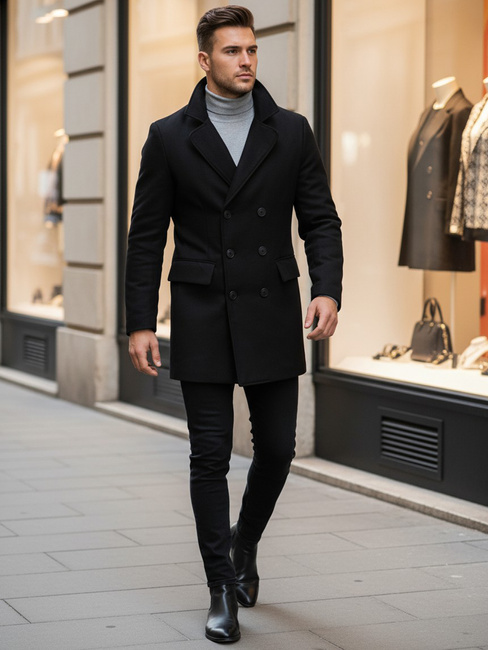 Férfi kétsoros kabát Szín Fekete DSTREET CX0434