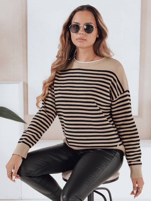 Női csíkos pulóver ELVARA camel Dstreet MY2525