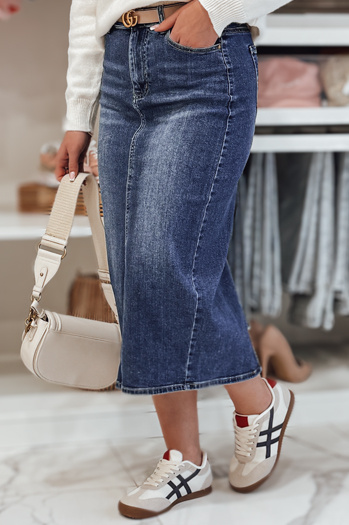 Fazonú, hasított farmer midi szoknya MERITTA tengerészkék Dstreet CY0482