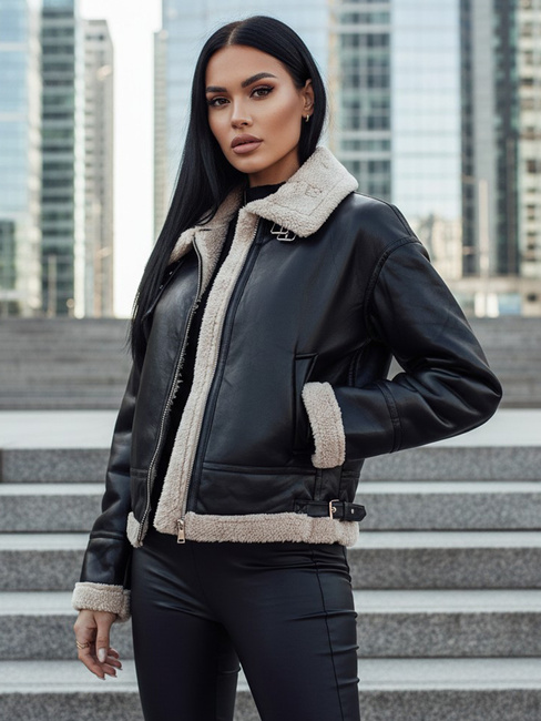 Női SHEREB bőrdzseki báránybőrrel fekete Dstreet TY4756z