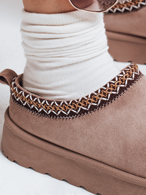 Női hócsizma hímzett velúr bézs Dstreet ZY1183