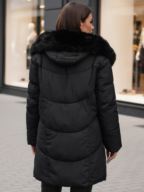 Női télikabát MORISIO hosszú steppelt kapucnival fekete Dstreet TY4702z
