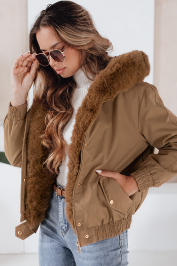 Női télikabát VESSADA rövid szőrmével világosbarna Dstreet TY5061