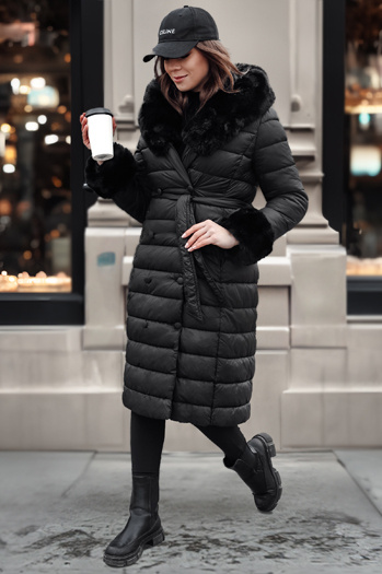 Női steppelt hosszú dzseki ZAELEGANTE fekete Dstreet TY4779