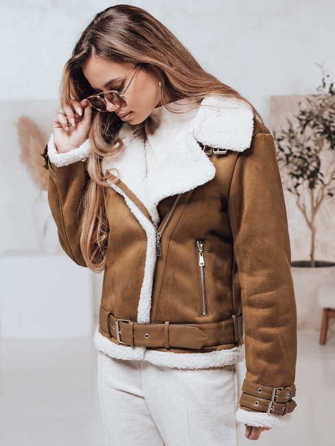 Női LEVERINO szarvasbőr dzseki báránybőrrel camel Dstreet TY4733