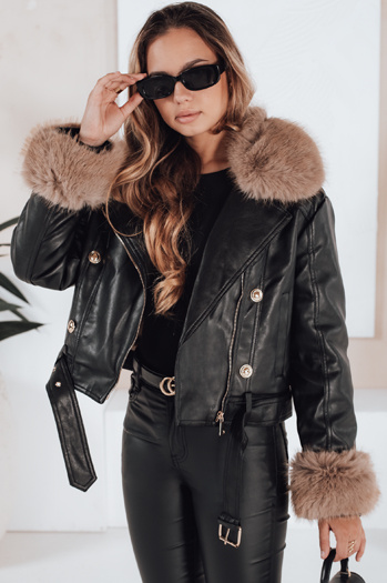 Női téli bőrdzseki műszőrmével fekete Dstreet TY5210